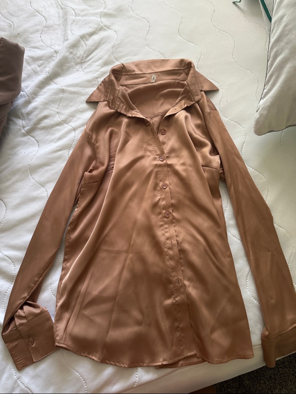 Satin Button-Up Blouse in Warm Copper